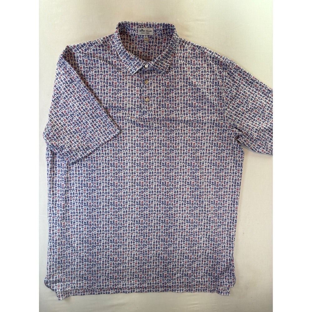Peter Millar Summer Comfort Polo Shirt Mens XL Cocktail Print MS19EK27S White